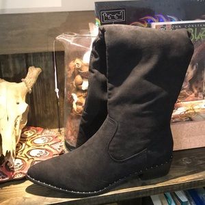 Brand New Wide Calf Black Boots with Small Studs